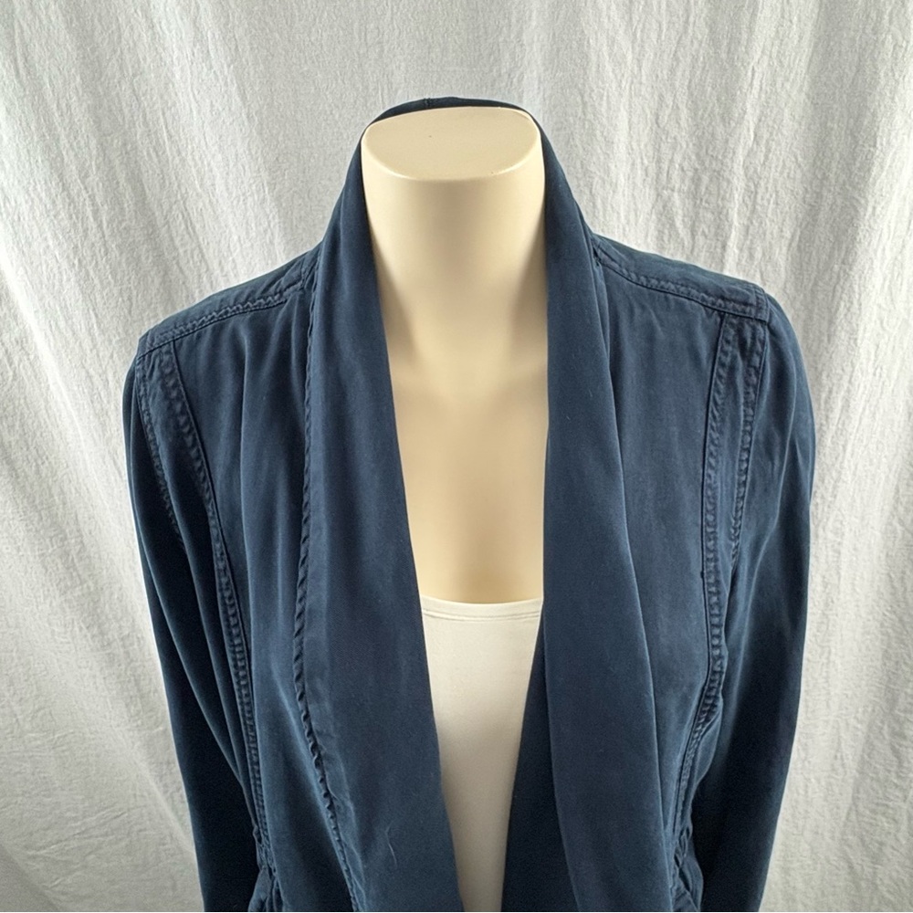 Max Jeans Dark Navy Blue Tencel Open Waterfall Drawstring Waist Jacket M - Picture 9 of 14